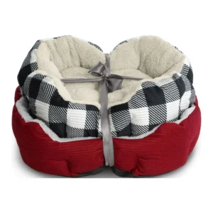 Cuddler Small Cat / Dog Bed Gift Set, Red and Black/White