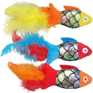 Life Fish Multicolor Feather Tails Cat Toy, 3 Pack